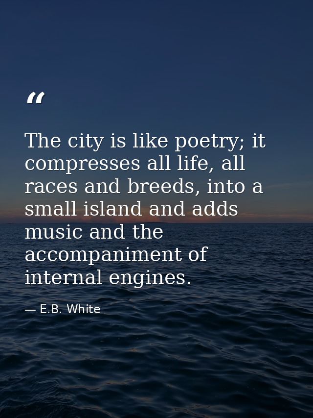 The city is like poetry; it compresses all life, all races and breeds, into a small island and adds music and the accomp — E.B. White