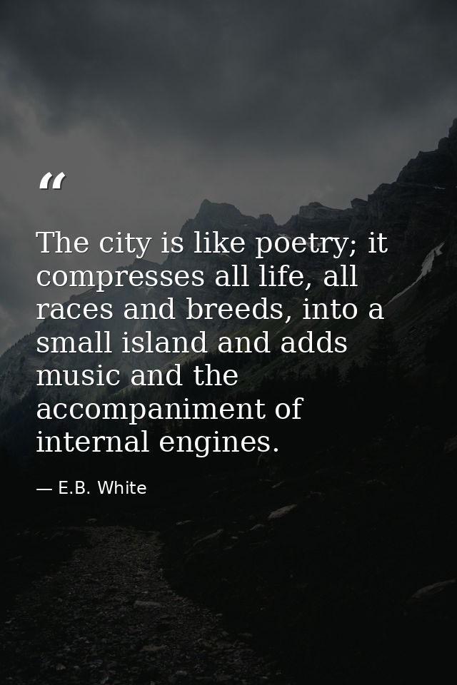 The city is like poetry; it compresses all life, all races and breeds, into a small island and adds music and the accomp — E.B. White