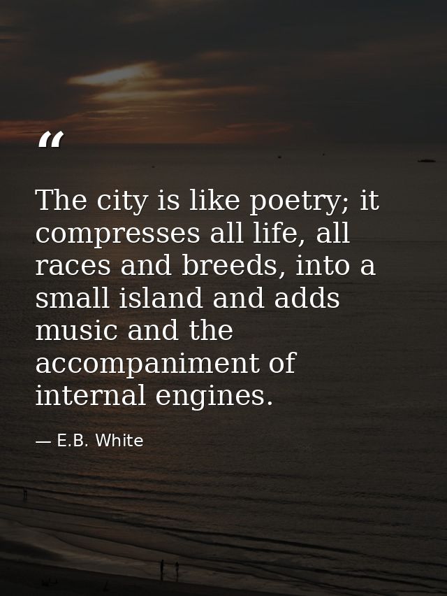 The city is like poetry; it compresses all life, all races and breeds, into a small island and adds music and the accomp — E.B. White