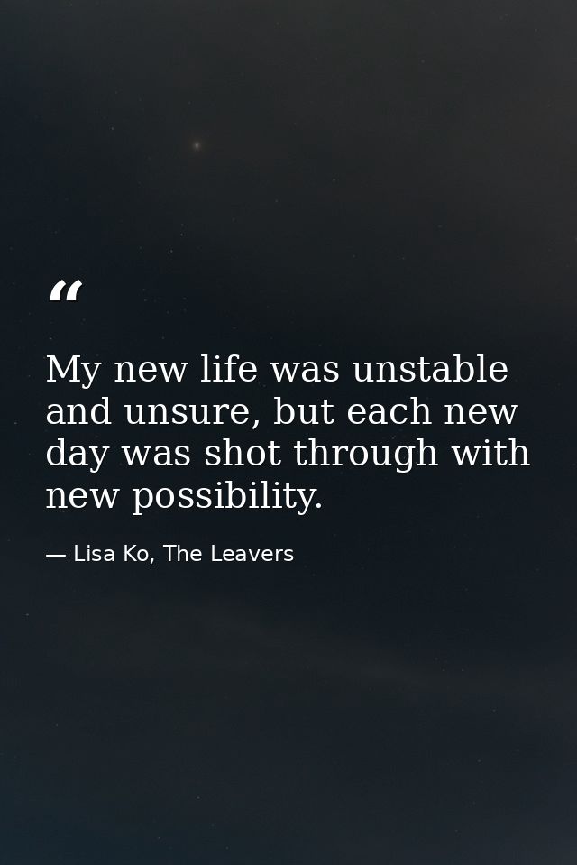 My new life was unstable and unsure, but each new day was shot through with new possibility. — Lisa Ko, The Leavers