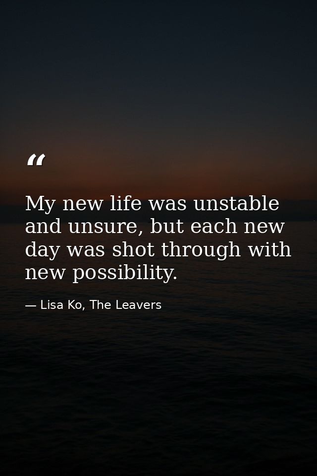 My new life was unstable and unsure, but each new day was shot through with new possibility. — Lisa Ko, The Leavers