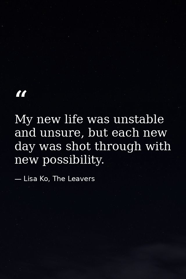 My new life was unstable and unsure, but each new day was shot through with new possibility. — Lisa Ko, The Leavers