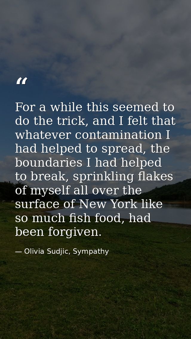 For a while this seemed to do the trick, and I felt that whatever contamination I had helped to spread, the boundaries I — Olivia Sudjic, Sympathy