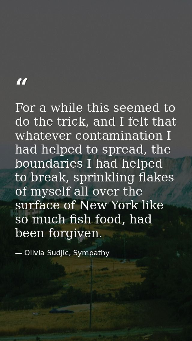 For a while this seemed to do the trick, and I felt that whatever contamination I had helped to spread, the boundaries I — Olivia Sudjic, Sympathy