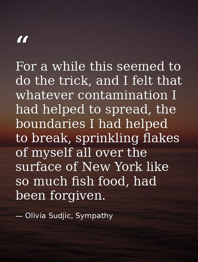 For a while this seemed to do the trick, and I felt that whatever contamination I had helped to spread, the boundaries I — Olivia Sudjic, Sympathy