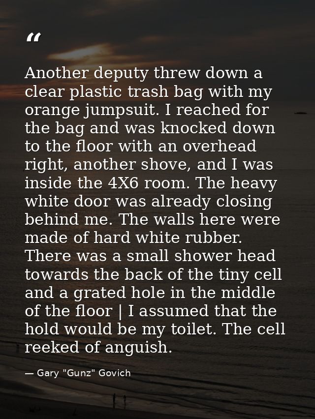 Another deputy threw down a clear plastic trash bag with my orange jumpsuit. I reached for the bag and was knocked down  — Gary "Gunz" Govich