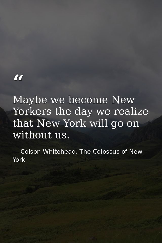 Maybe we become New Yorkers the day we realize that New York will go on without us. — Colson Whitehead, The Colossus of New York