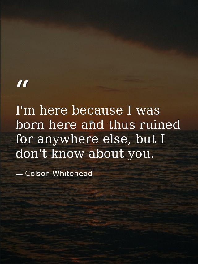I'm here because I was born here and thus ruined for anywhere else, but I don't know about you. — Colson Whitehead