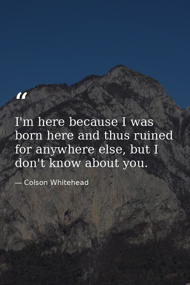 I'm here because I was born here and thus ruined for anywhere else, but I don't know about you. — Colson Whitehead