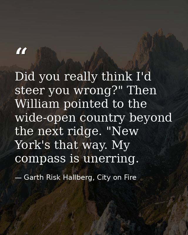 Did you really think I'd steer you wrong?" Then William pointed to the wide-open country beyond the next ridge. "New Yor — Garth Risk Hallberg, City on Fire