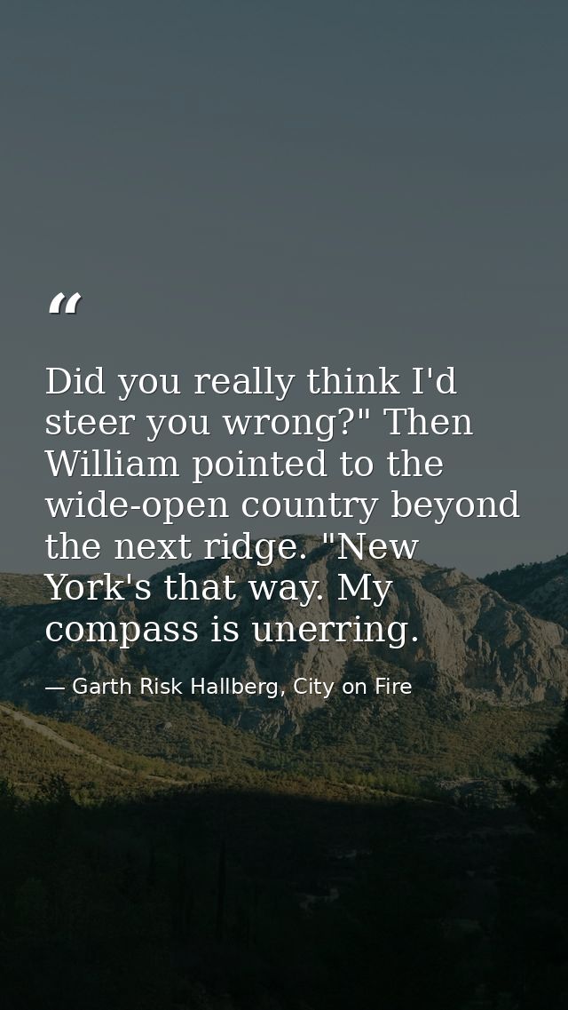 Did you really think I'd steer you wrong?" Then William pointed to the wide-open country beyond the next ridge. "New Yor — Garth Risk Hallberg, City on Fire