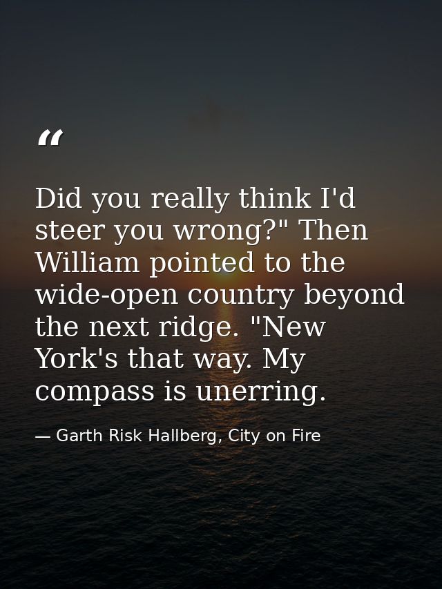 Did you really think I'd steer you wrong?" Then William pointed to the wide-open country beyond the next ridge. "New Yor — Garth Risk Hallberg, City on Fire