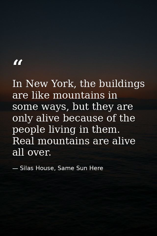 In New York, the buildings are like mountains in some ways, but they are only alive because of the people living in them — Silas House, Same Sun Here