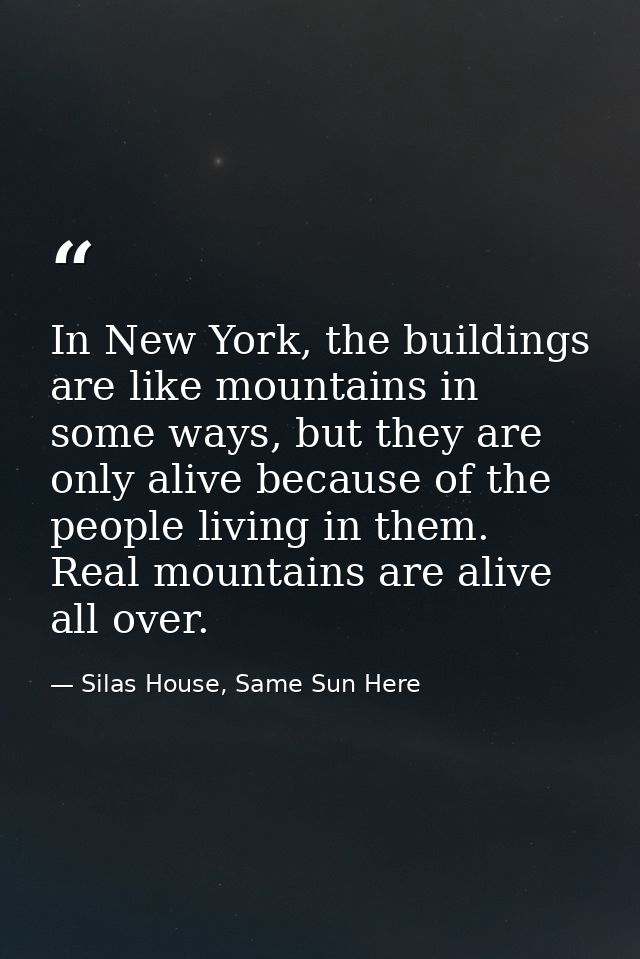 In New York, the buildings are like mountains in some ways, but they are only alive because of the people living in them — Silas House, Same Sun Here