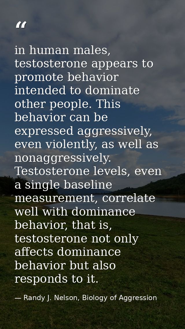 in human males, testosterone appears to promote behavior intended to dominate other people. This behavior can be express — Randy J. Nelson, Biology of Aggression