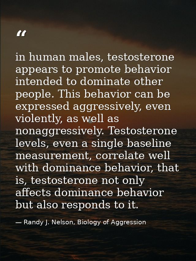 in human males, testosterone appears to promote behavior intended to dominate other people. This behavior can be express — Randy J. Nelson, Biology of Aggression