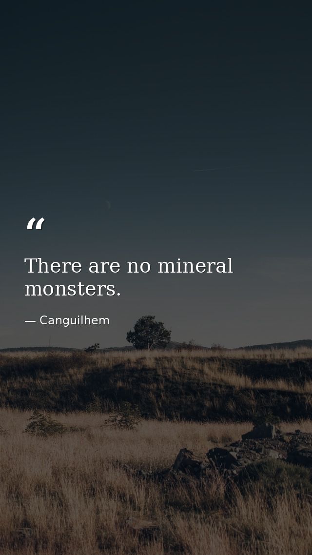 There are no mineral monsters. — Canguilhem