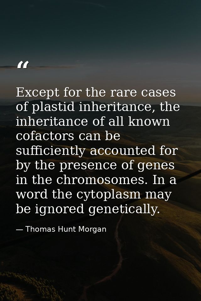 Except for the rare cases of plastid inheritance, the inheritance of all known cofactors can be sufficiently accounted f — Thomas Hunt Morgan