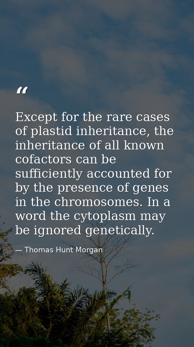Except for the rare cases of plastid inheritance, the inheritance of all known cofactors can be sufficiently accounted f — Thomas Hunt Morgan