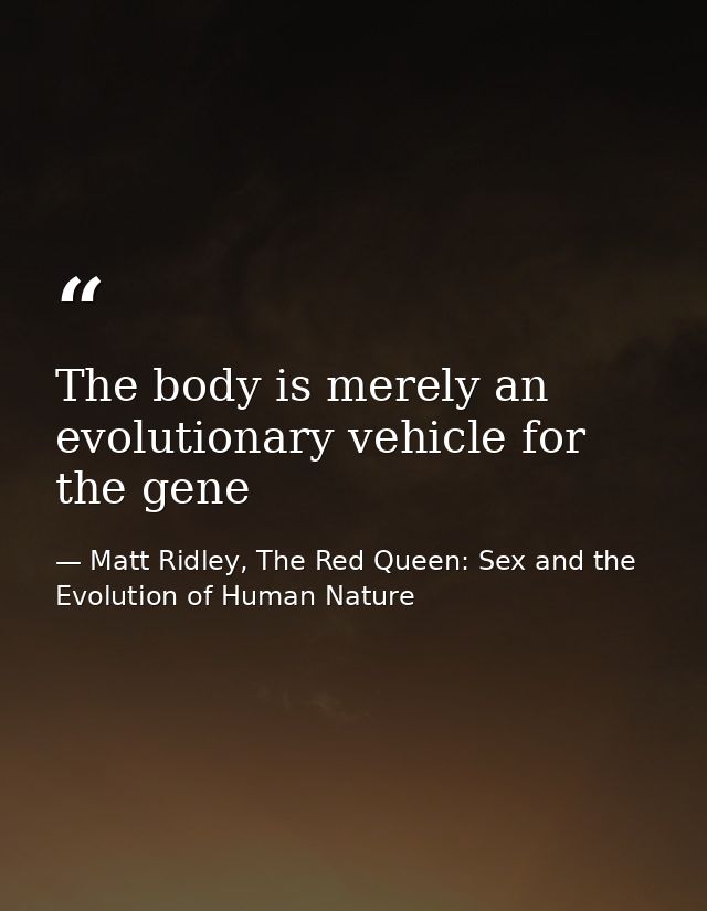 The body is merely an evolutionary vehicle for the gene — Matt Ridley, The Red Queen: Sex and the Evolution of Human Nature