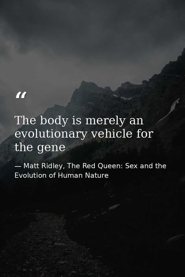 The body is merely an evolutionary vehicle for the gene — Matt Ridley, The Red Queen: Sex and the Evolution of Human Nature