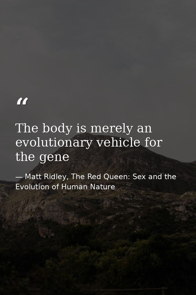 The body is merely an evolutionary vehicle for the gene — Matt Ridley, The Red Queen: Sex and the Evolution of Human Nature