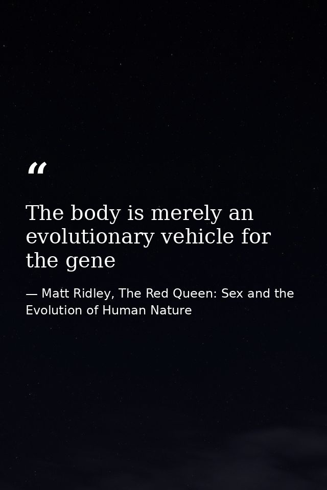 The body is merely an evolutionary vehicle for the gene — Matt Ridley, The Red Queen: Sex and the Evolution of Human Nature