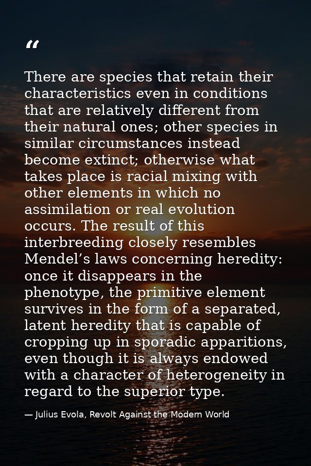 There are species that retain their characteristics even in conditions that are relatively different from their natural  — Julius Evola, Revolt Against the Modern World