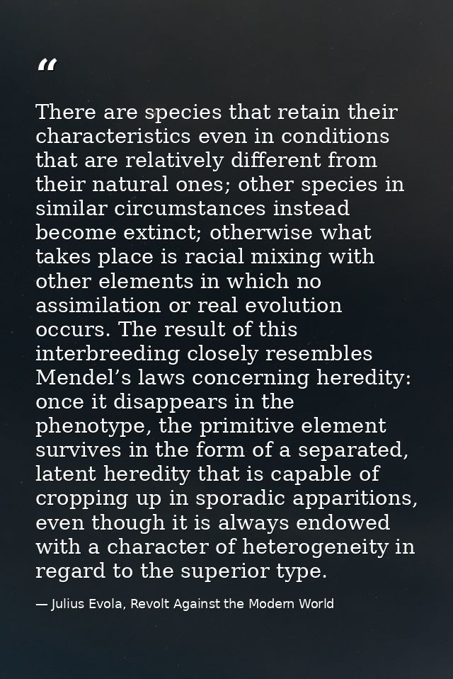 There are species that retain their characteristics even in conditions that are relatively different from their natural  — Julius Evola, Revolt Against the Modern World