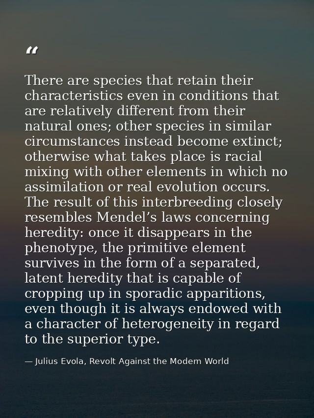 There are species that retain their characteristics even in conditions that are relatively different from their natural  — Julius Evola, Revolt Against the Modern World