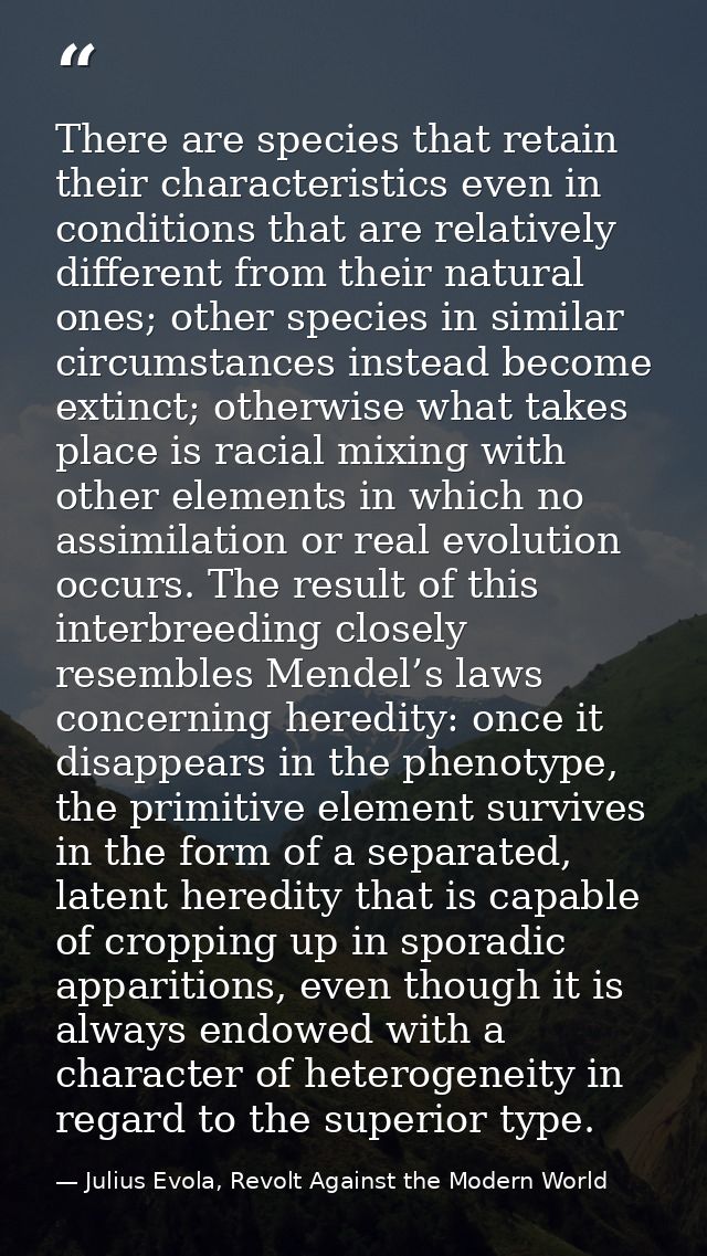 There are species that retain their characteristics even in conditions that are relatively different from their natural  — Julius Evola, Revolt Against the Modern World