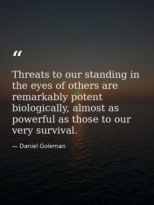 Threats to our standing in the eyes of others are remarkably potent biologically, almost as powerful as those to our ver — Daniel Goleman