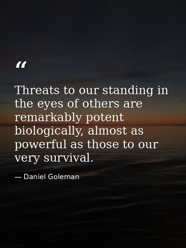 Threats to our standing in the eyes of others are remarkably potent biologically, almost as powerful as those to our ver — Daniel Goleman