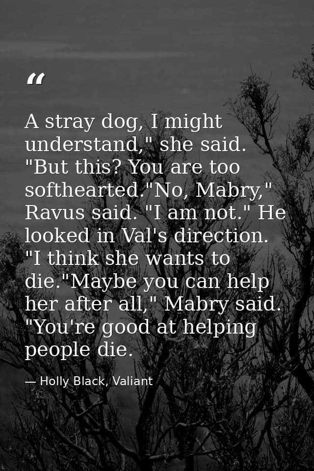 A stray dog, I might understand," she said. "But this? You are too softhearted."No, Mabry," Ravus said. "I am not." He l — Holly Black, Valiant