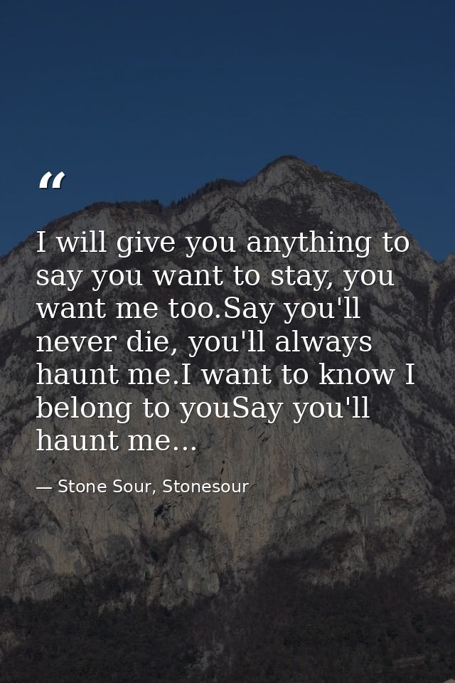 I will give you anything to say you want to stay, you want me too.Say you'll never die, you'll always haunt me.I want to — Stone Sour, Stonesour