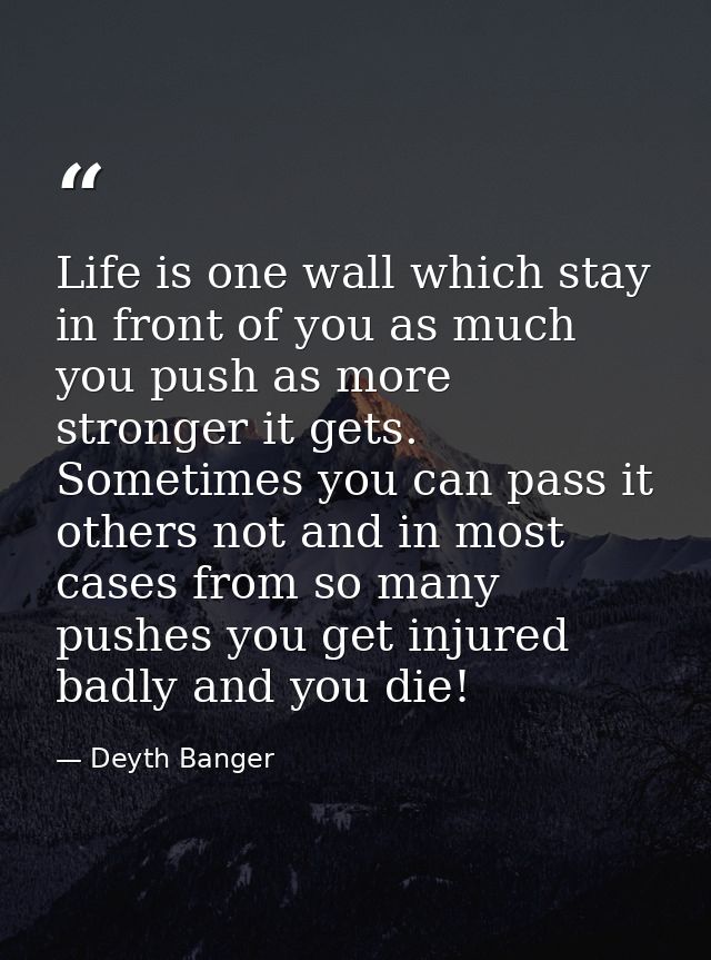 Life is one wall which stay in front of you as much you push as more stronger it gets. Sometimes you can pass it others  — Deyth Banger