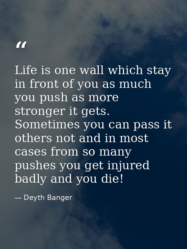Life is one wall which stay in front of you as much you push as more stronger it gets. Sometimes you can pass it others  — Deyth Banger