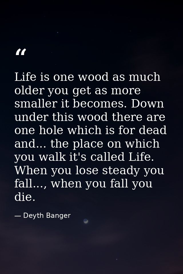 Life is one wood as much older you get as more smaller it becomes. Down under this wood there are one hole which is for  — Deyth Banger