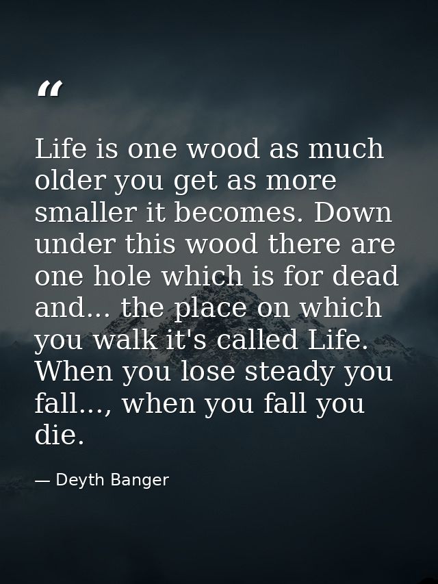 Life is one wood as much older you get as more smaller it becomes. Down under this wood there are one hole which is for  — Deyth Banger
