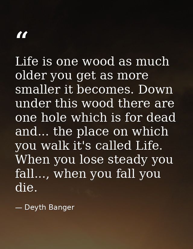 Life is one wood as much older you get as more smaller it becomes. Down under this wood there are one hole which is for  — Deyth Banger