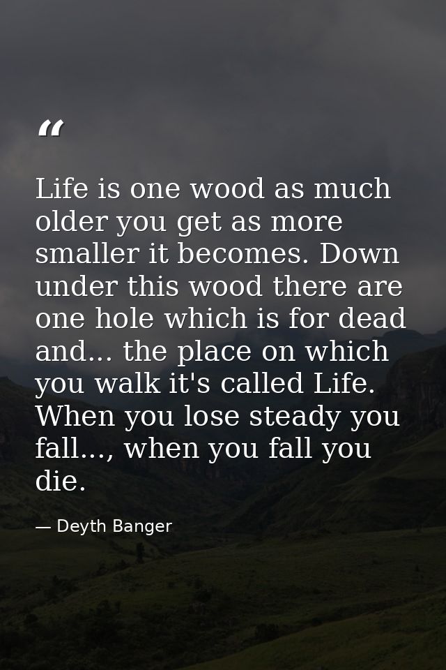 Life is one wood as much older you get as more smaller it becomes. Down under this wood there are one hole which is for  — Deyth Banger