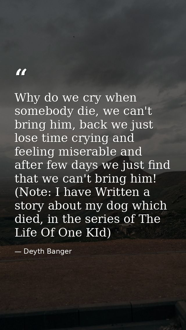Why do we cry when somebody die, we can't bring him, back we just lose time crying and feeling miserable and after few d — Deyth Banger