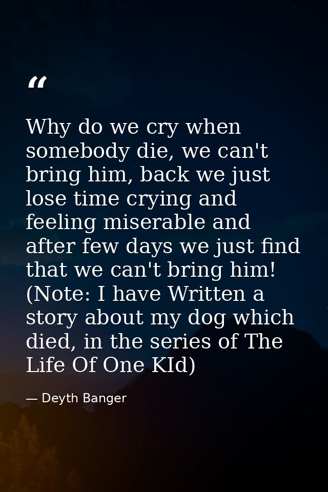 Why do we cry when somebody die, we can't bring him, back we just lose time crying and feeling miserable and after few d — Deyth Banger