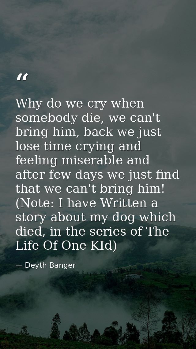 Why do we cry when somebody die, we can't bring him, back we just lose time crying and feeling miserable and after few d — Deyth Banger