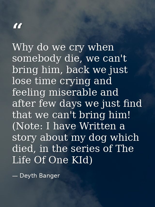 Why do we cry when somebody die, we can't bring him, back we just lose time crying and feeling miserable and after few d — Deyth Banger