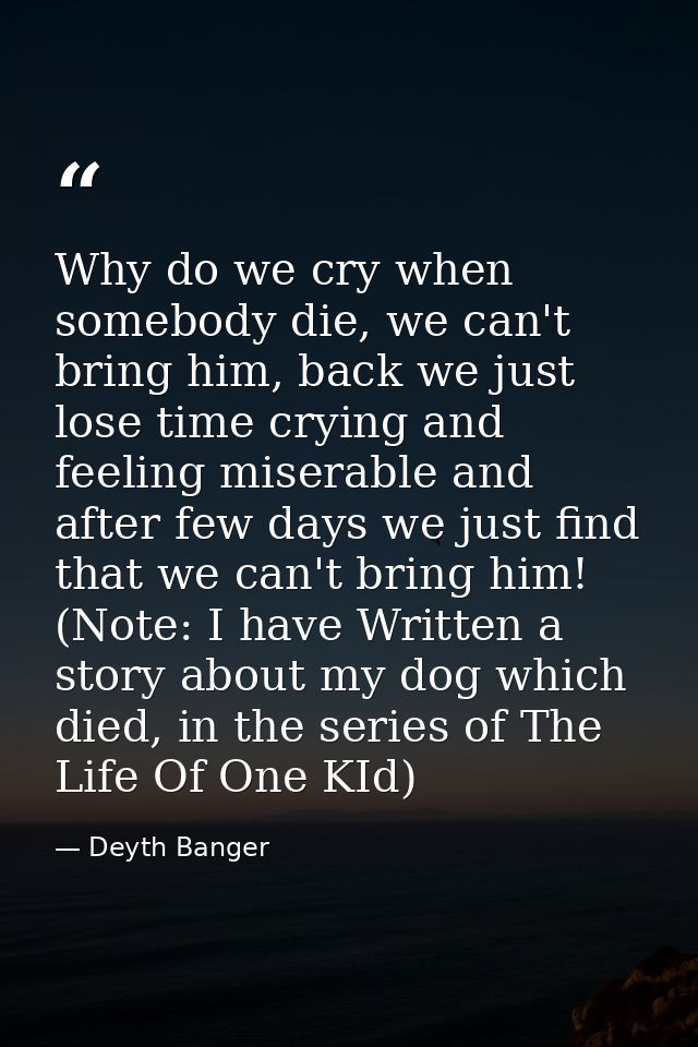 Why do we cry when somebody die, we can't bring him, back we just lose time crying and feeling miserable and after few d — Deyth Banger