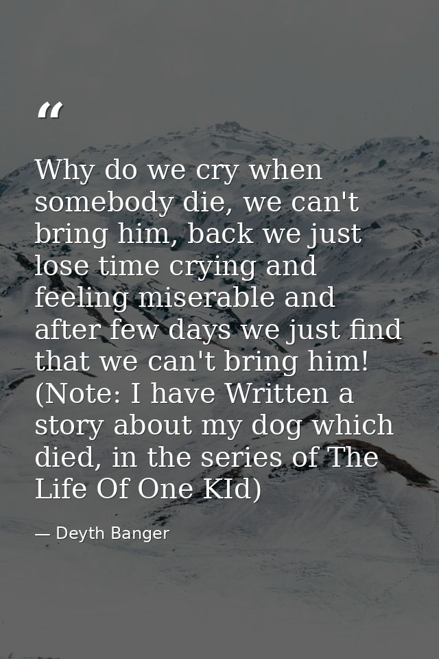 Why do we cry when somebody die, we can't bring him, back we just lose time crying and feeling miserable and after few d — Deyth Banger