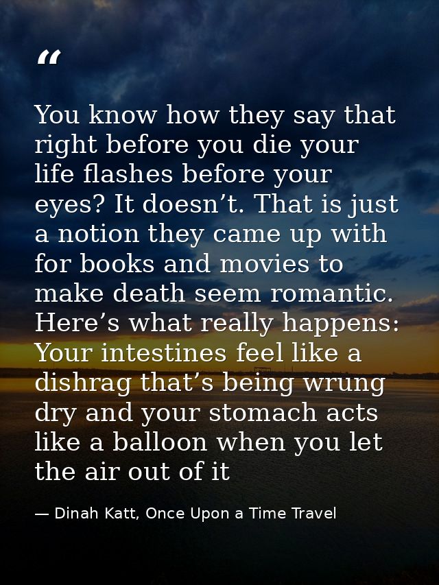 You know how they say that right before you die your life flashes before your eyes? It doesn’t. That is just a notion th — Dinah Katt, Once Upon a Time Travel