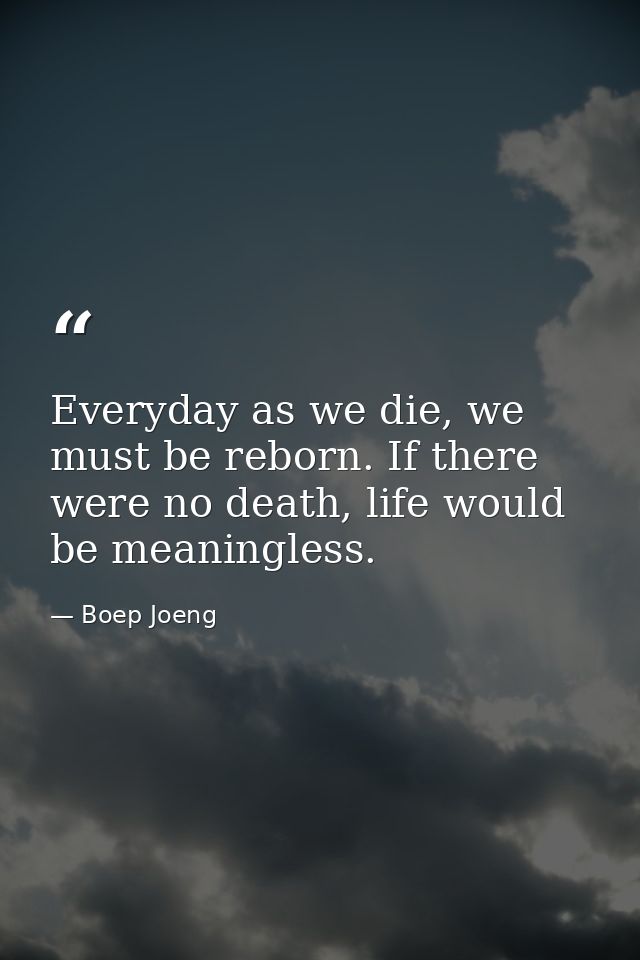 Everyday as we die, we must be reborn. If there were no death, life would be meaningless. — Boep Joeng