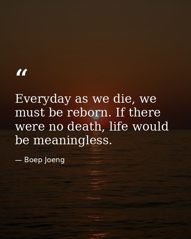 Everyday as we die, we must be reborn. If there were no death, life would be meaningless. — Boep Joeng